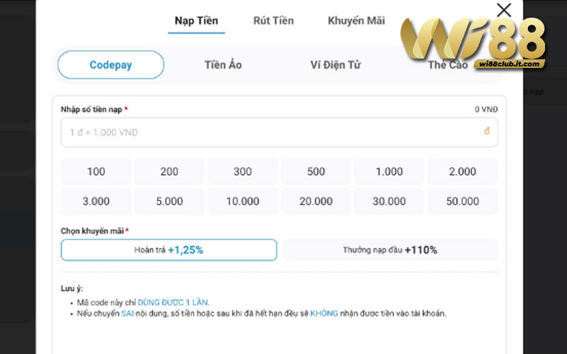 Hướng dẫn nạp tiền WI88 chi tiết cho người mới
